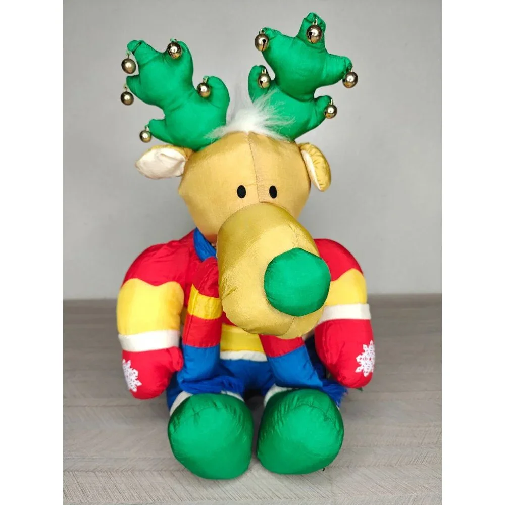 Vintage Christmas Reindeer Puffalump Nylon Plush With Bells 18